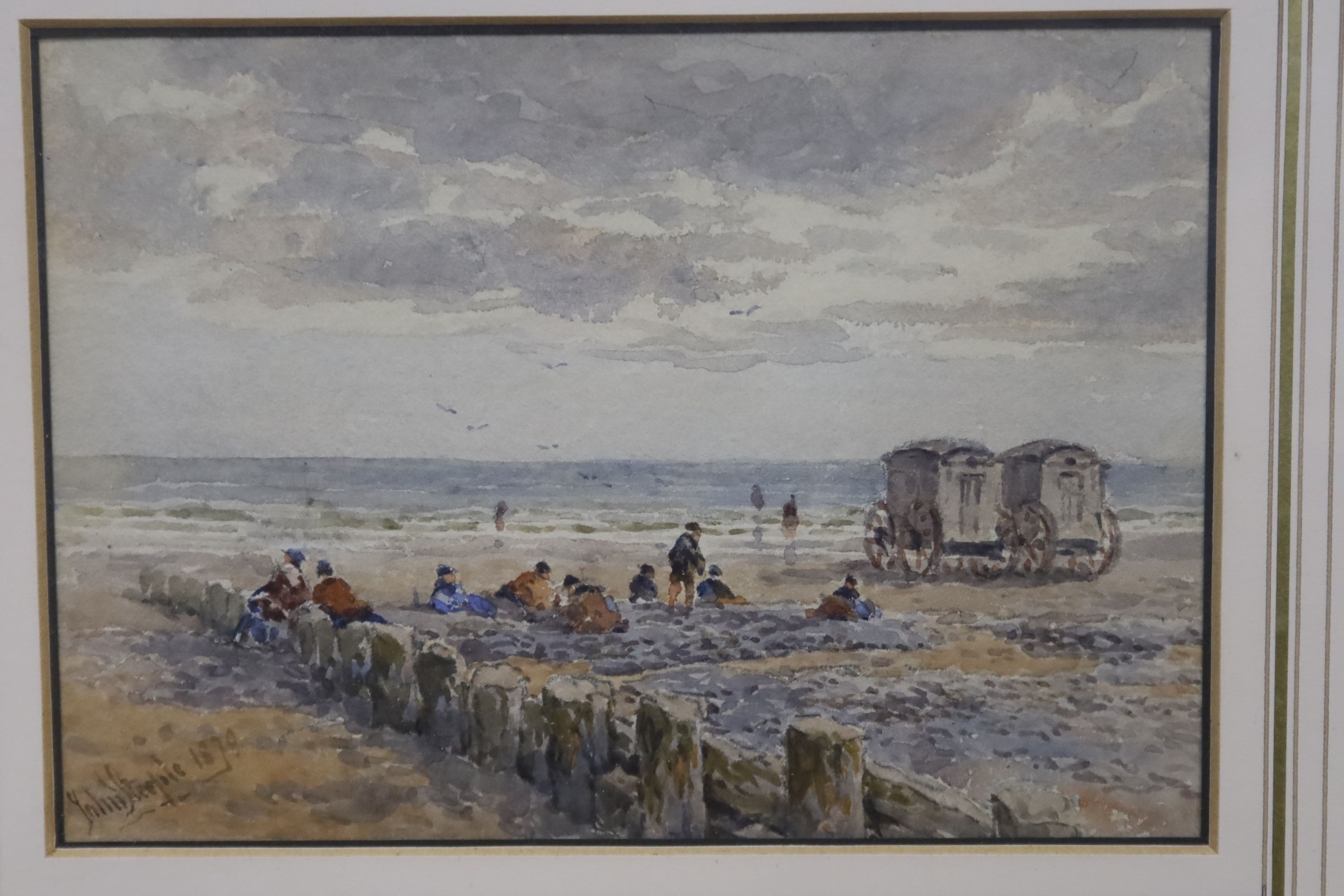 A group of five assorted watercolours; John Steeple, Beach scene; D. Addey, Harbour Master's Office; William Anderson, Scene at Stoke, Kent; Sidney Pike, landscape and